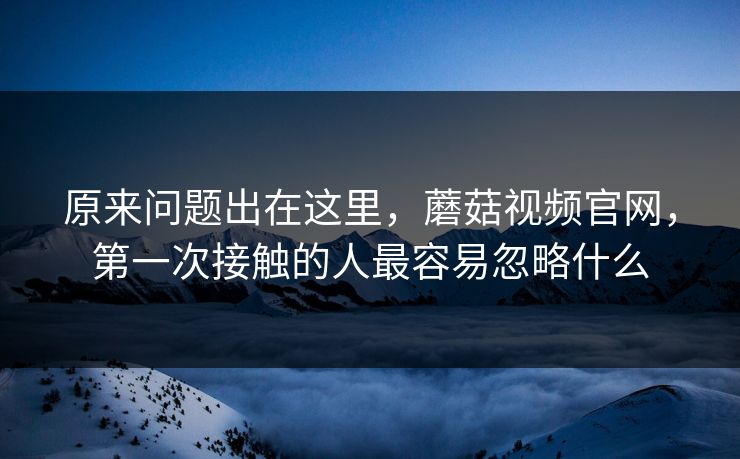 原来问题出在这里，蘑菇视频官网，第一次接触的人最容易忽略什么